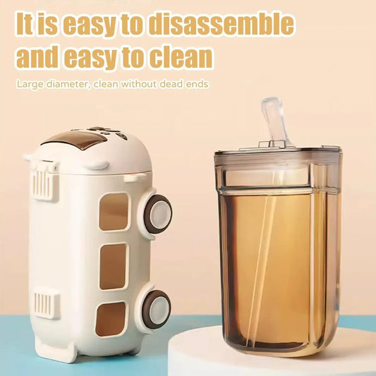School Bus Design Kids Water Bottle With Strap 600ml | Random Color