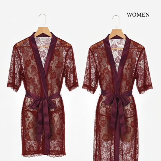 Couple Matching Romantic Robe / Gown Set – Sensual Net Nightwear for Men & Women (Pack of 2) | SKU: DC-C004 | Black
