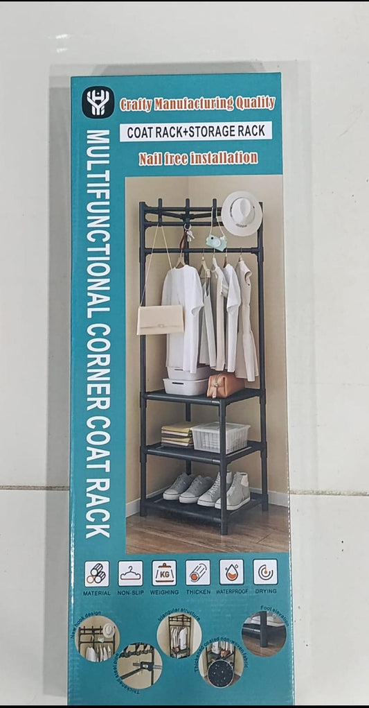 Multifunctional Corner Coat Rack | Nail-Free Installation | Space-Saving Coat & Storage Organizer | Waterproof & Durable | 3 Layers | Random Colour