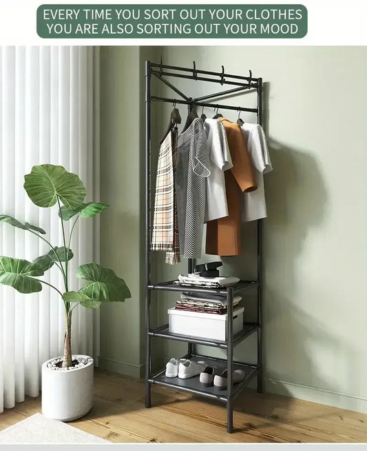 Multifunctional Corner Coat Rack | Nail-Free Installation | Space-Saving Coat & Storage Organizer | Waterproof & Durable | 3 Layers | Random Colour