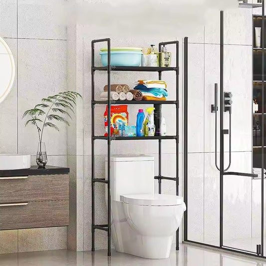Multi-Layer Bathroom Storage Rack | Space-Saving Toilet Organizer | Strong Carbon Steel Shelf For Towels & Toiletries