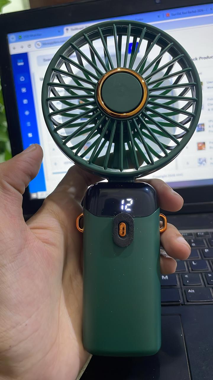 Rechargeable Hand Fan with LED Display | 5 Speed Modes Portable Mini Handy Fan for Kids & School Use