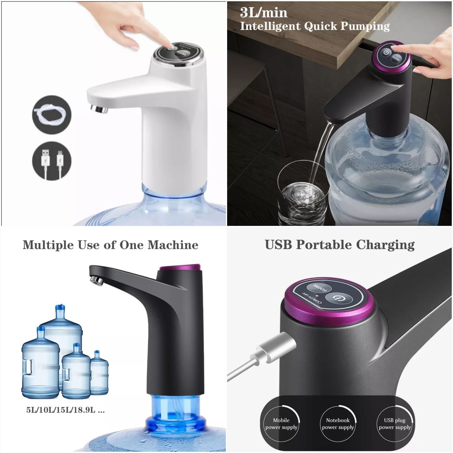 Touch Intelligent Electric Water Pump – Rechargeable Automatic Dispenser For Bottled Water With One -Touch Operation (Random Color)