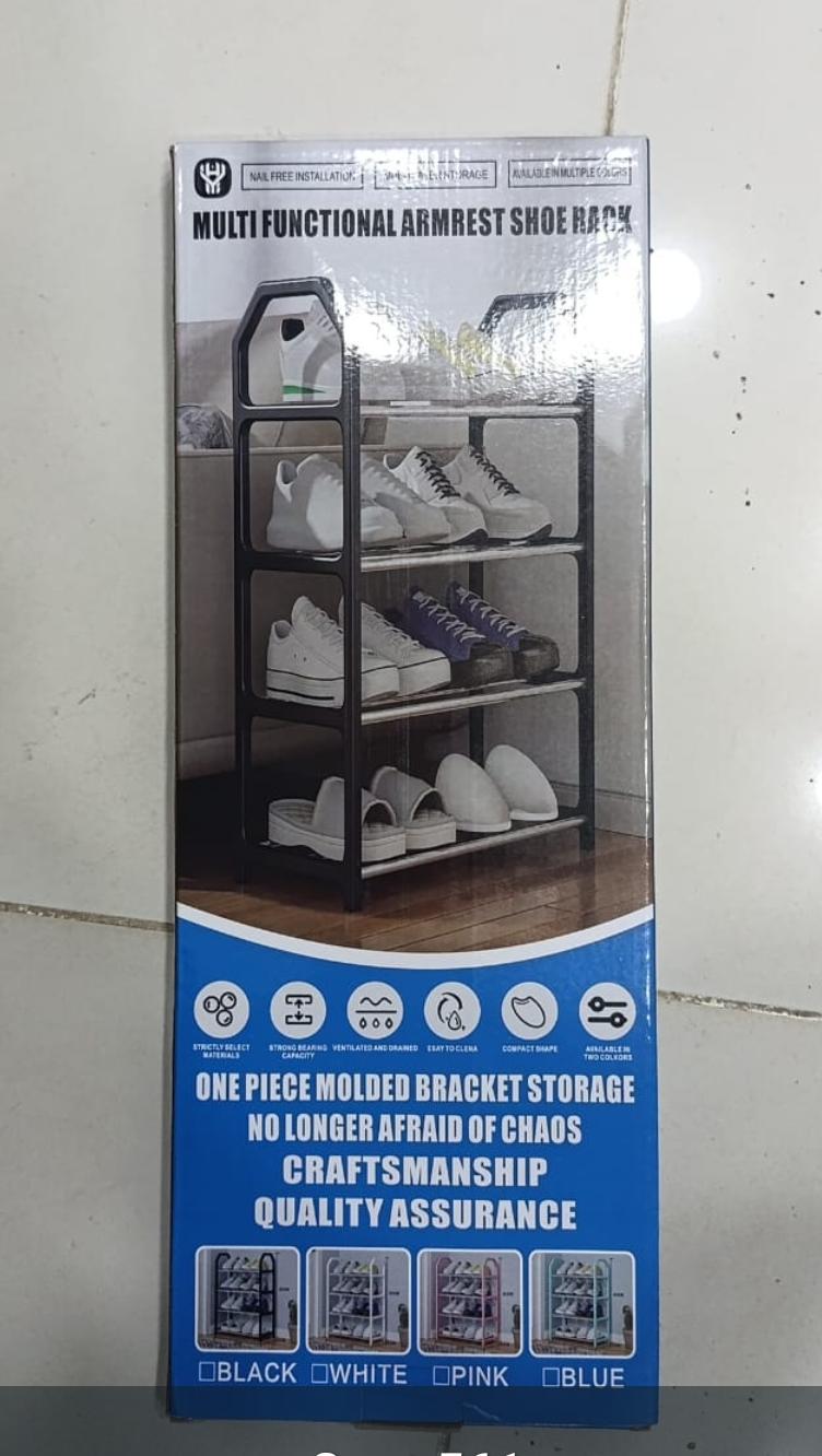 4-Layer Space-Saving Shoe Rack | Portable Dustproof Shoe Organizer With Cover | Closet & Home Shoe Stand | Plastic + Metal Body - Random Colour