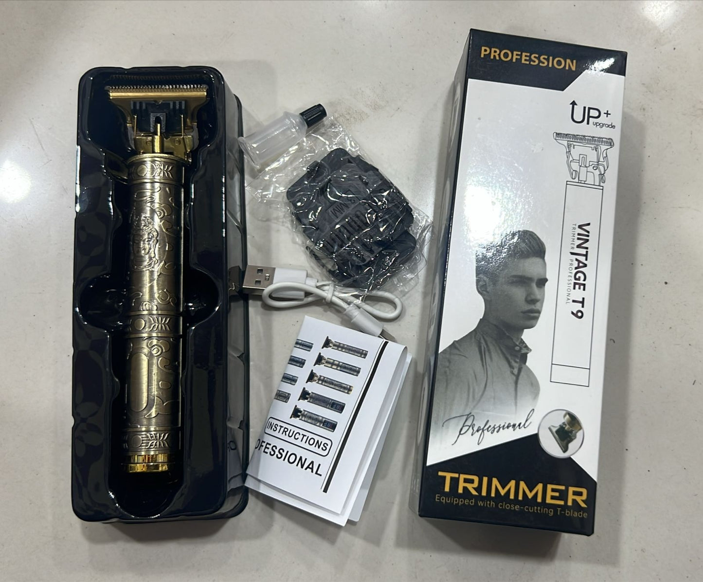 Vintage T9 Metal Body Hair Trimmer for Men – USB Rechargeable