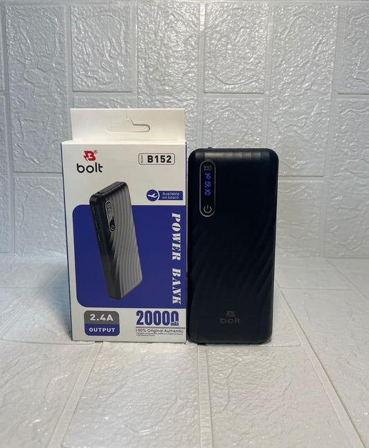 Bolt Power Bank 20000mAh Dual USB, Fast & Reliable Charging Black