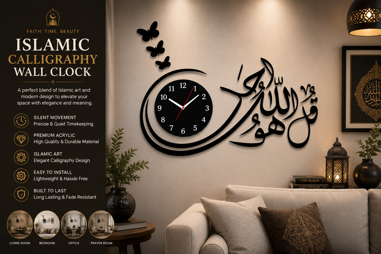 3d wall clock Wooden Wall Clock I for bedroom I Quartz Watch DIY Design