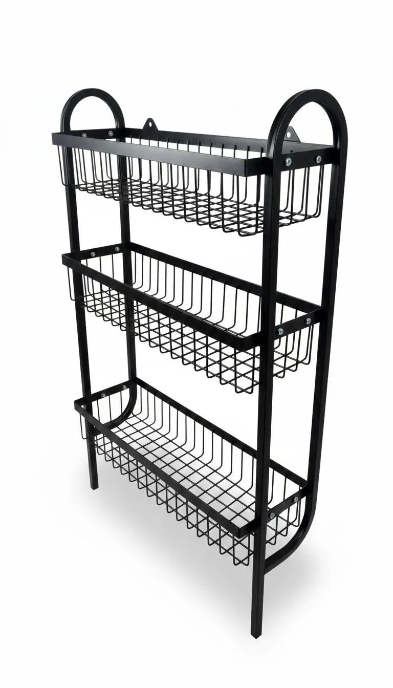 Wall Mounted Spice Rack Black Stainless Steel 3 Tier – DIY Assembly Required (Self Assemble)