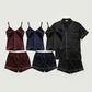 Couple Night Dress / Night Suit / Silk Sleepwear Set – 4-Piece Camisole & Shirt with Shorts | DC-C015 Black