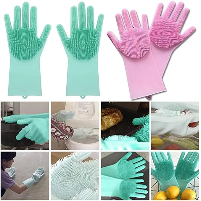 Silicone Washing Full Finger Gloves - For Home (Random Colors)