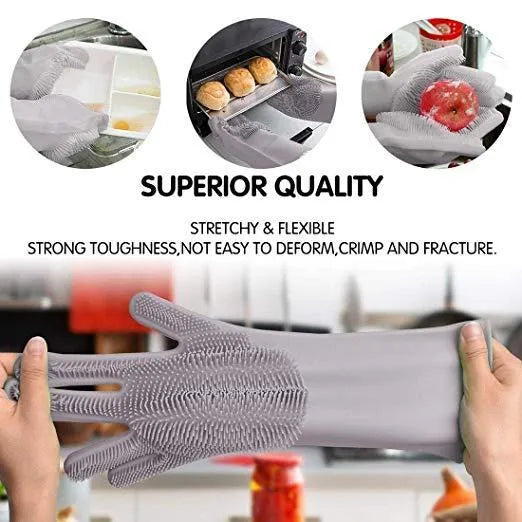 Silicone Washing Full Finger Gloves - For Home (Random Colors)
