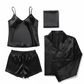 Premium Satin Silk Couple Night Suit Pajama / Short Set – Matching Luxury Nightwear for Men & Women (4 Pcs) | SKU: DC-C010 ~ Black