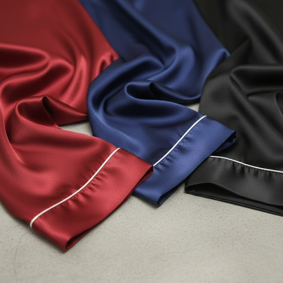 Premium Satin Silk Couple Night Suit Pajama / Short Set – Matching Luxury Nightwear for Men & Women (4 Pcs) | SKU: DC-C010 ~ Black
