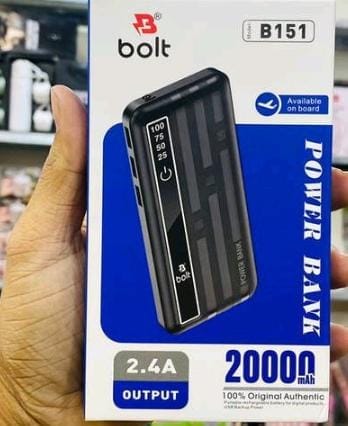 Bolt Power Bank 20000mAh Dual USB, Fast & Reliable Charging Black