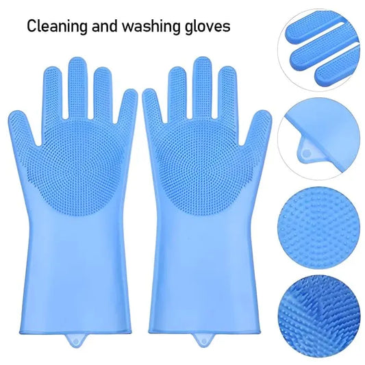 Silicone Washing Full Finger Gloves - For Home (Random Colors)