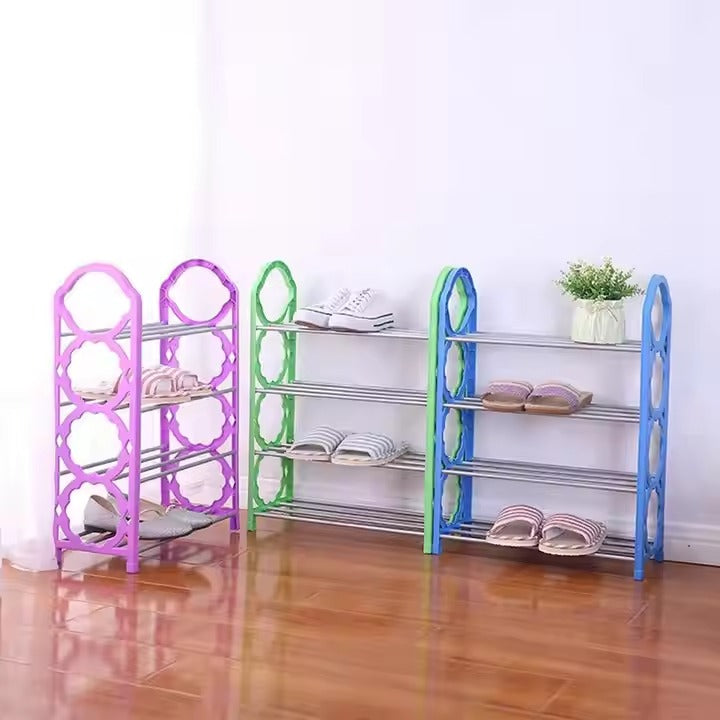 4-Layer Space-Saving Shoe Rack | Portable Dustproof Shoe Organizer With Cover | Closet & Home Shoe Stand | Plastic + Metal Body - Random Colour
