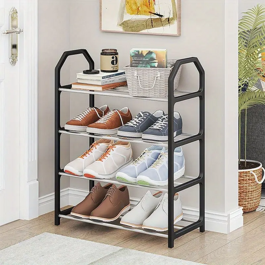 4-Layer Space-Saving Shoe Rack | Portable Dustproof Shoe Organizer With Cover | Closet & Home Shoe Stand | Plastic + Metal Body - Random Colour