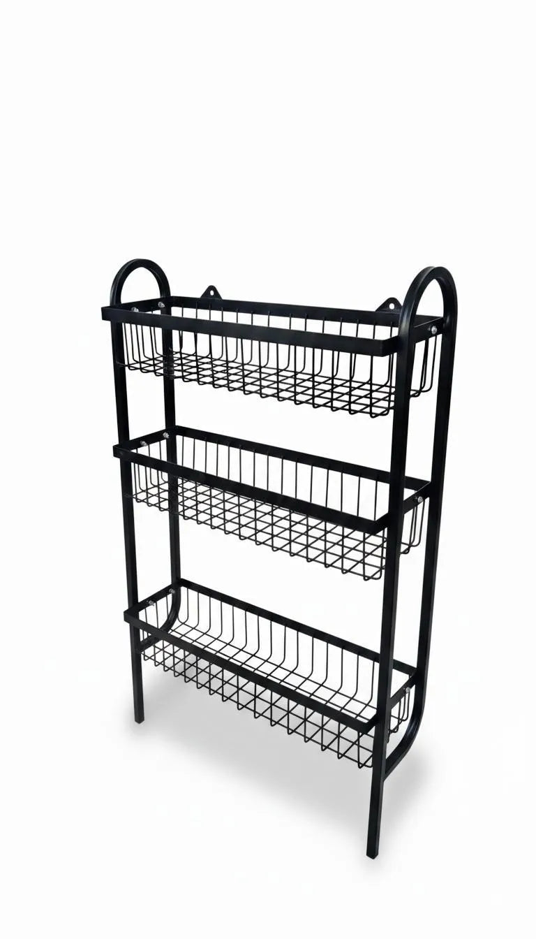 Wall Mounted Spice Rack Black Stainless Steel 3 Tier – DIY Assembly Required (Self Assemble)