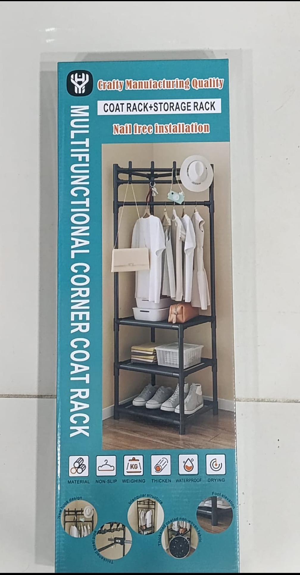 Multifunctional Corner Coat Rack | Nail-Free Installation | Space-Saving Coat & Storage Organizer | Waterproof & Durable | 3 Layers | Random Colour