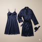 Premium Satin Silk Couple Gown Set (3 Pcs) – Elegant Matching Nightwear for Men & Women | Free Size | SKU: DC-C006 | Black