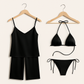 Satin Silk Camisole & Pajama with Bikini Set – Dual Style Nightwear for Women (Black)