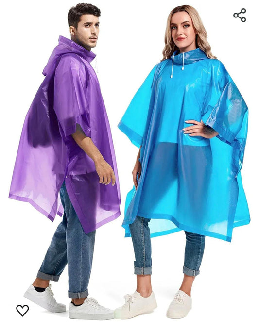 Rain Ponchos for Adults Reusable - Raincoats Survival Emergency Heavy Duty Rain Coat with Drawstring Hood (Random colors)