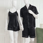 Couple Night Dress / Night Suit / Silk Sleepwear Set – 4-Piece Camisole & Shirt with Shorts | DC-C015 Black