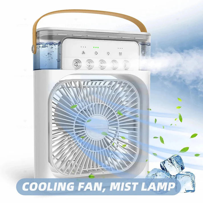 Portable Air Conditioner Fan USB Electric Fan with LED Night Light, Fine Mist Water, and Humidifier Function | Led Night Light Water Mist - 10 inch Big Size (Random Color) ~ Rechargeable