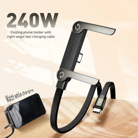 240W 2-in-1 USB-C to C Fast Charging Cable With Foldable Bracket | Type-C to Type-C Data Cable & Desktop Holder