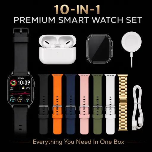 I20 Ultra Max Suit 10 In 1 Smart Watch With Airpods - Black