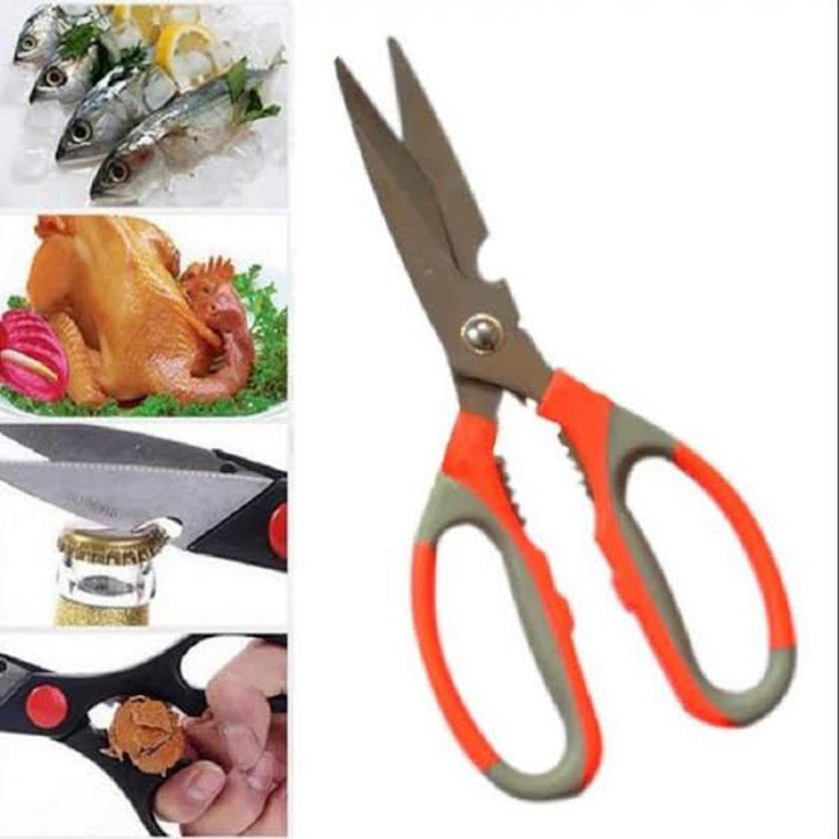 Kitchen Use Multipurpose Scissor Soft Grip Stainless Steel With Bottle Opener And Nut Cracker