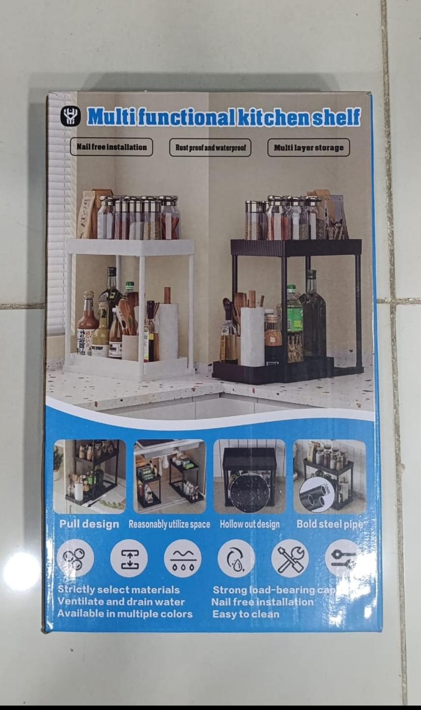 Multi-Functional Kitchen Shelf | Nail-Free Installation | Rust-Proof Carbon Steel Organizer | Waterproof & Strong Load-Bearing | Random Colour