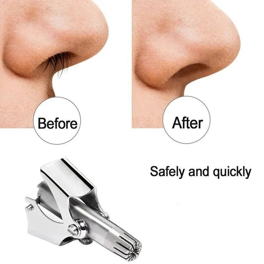 Stainless Steel Manual Nose Hair Trimmer – Portable 6-Teeth Precision Trimming Tool with Drawstring Bag and Brush