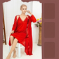 Premium Silk 2-Piece Bridal Nightwear Set - Elegant Lace Embroidery Sleepwear Free Size Sku:R-017 - Black