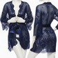 Single Pcs Women’s Net Transparent Sheer Lace Robe Gown – Long Sleeve Free-Size Nightwear With Satin Belt For Elegant And Stylish Comfort | DC-1051 (Black)