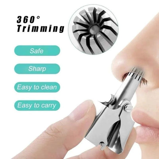 Stainless Steel Manual Nose Hair Trimmer – Portable 6-Teeth Precision Trimming Tool with Drawstring Bag and Brush