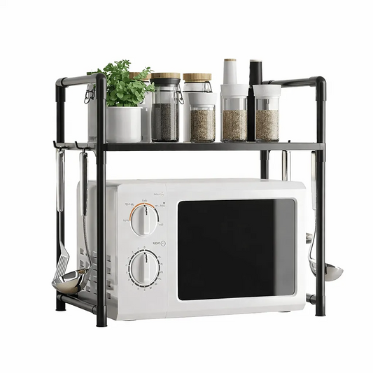 Microwave Oven Storage Rack 2-Tier Kitchen Organizer | Space-Saving Carbon Steel Shelf For Countertop And Utensils | Random Colour ~ Plastic