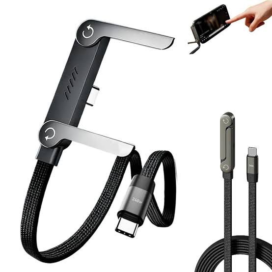 240W 2-in-1 USB-C to C Fast Charging Cable With Foldable Bracket | Type-C to Type-C Data Cable & Desktop Holder