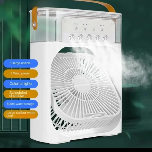 Portable Air Conditioner Fan USB Electric Fan with LED Night Light, Fine Mist Water, and Humidifier Function | Led Night Light Water Mist - 10 inch Big Size (Random Color) ~ Rechargeable